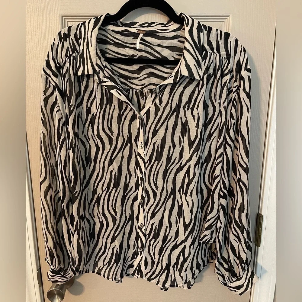 Free People Ciara Printed Buttondown In Zebra
